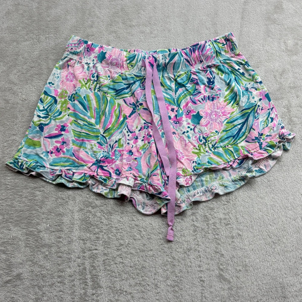 Lilly Pulitzer Pajama Shorts Womens S Pink Tropical Floral Resortwear Loungwear